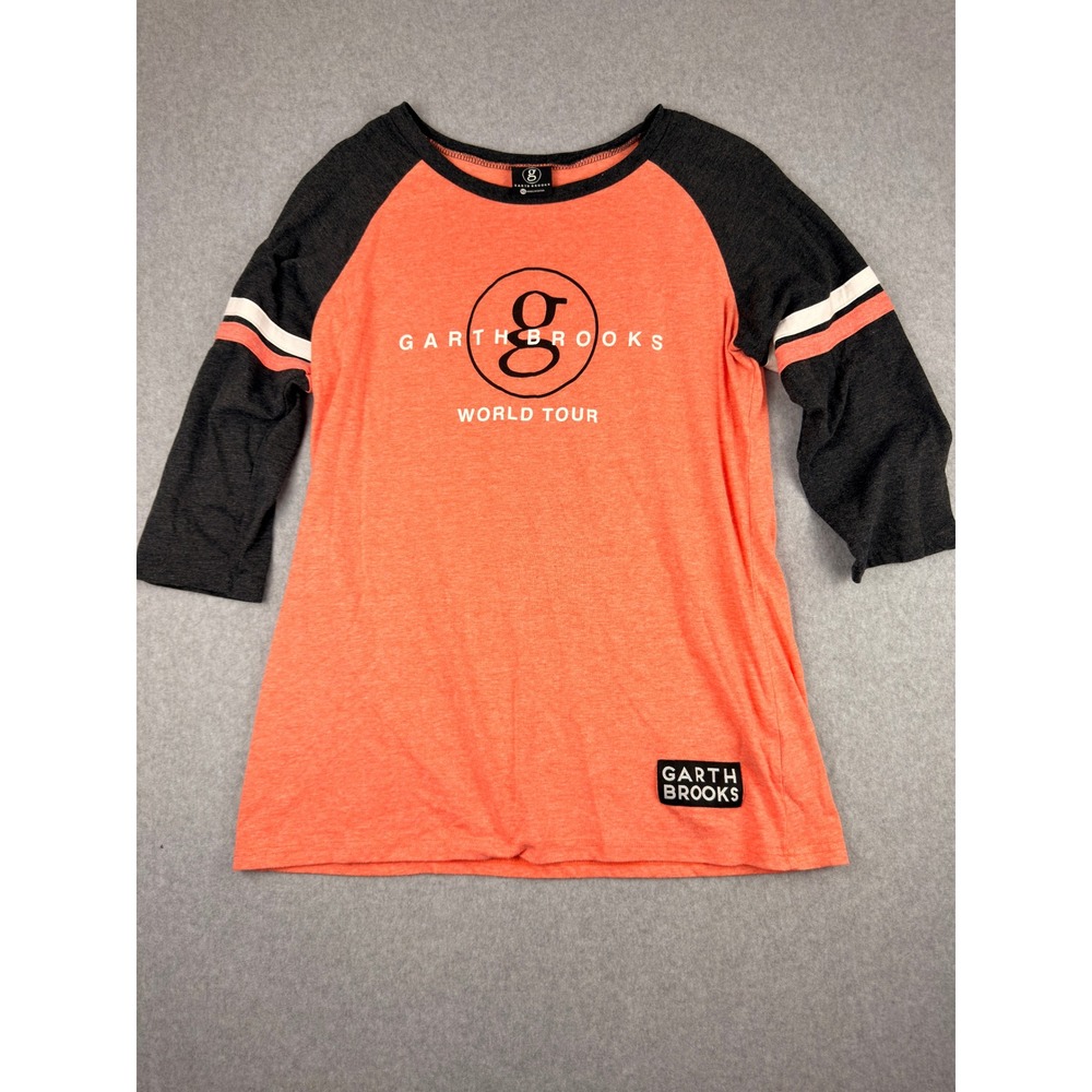 Garth Brooks World Tour Raglan Shirt XL Orange Charcoal 3/4 Sleeve Brooks 7 Tee